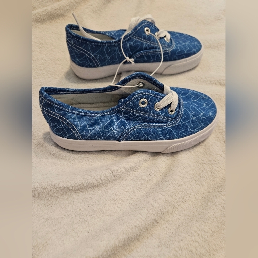 Giggle Girls Denim Blue White Heart Leightweight Bobo Lace-Up Sneakers Size 11 - Picture 3 of 8